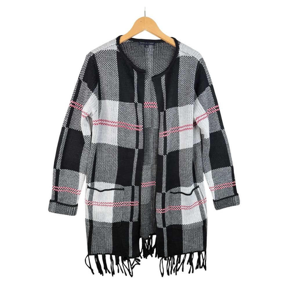 Adrienne‎ Vittadini Plaid Open Cardigan Size Large Black/White